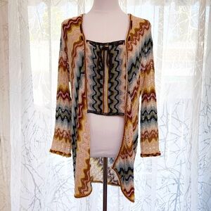 MISSONI COLORFUL SIGNATURE ZIG ZAG PRINT LONG SLEEVE CAFTAN COVER UP TOP DRESS